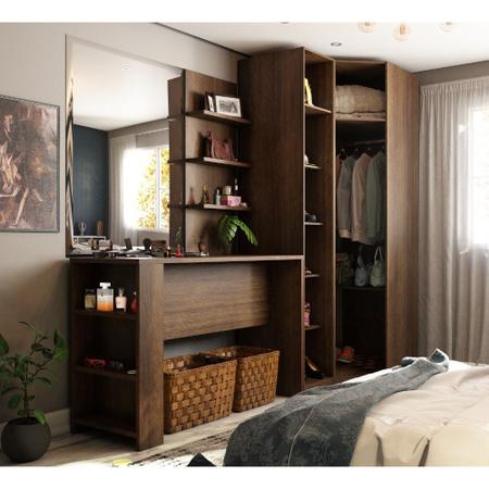 Guarda Roupa Canto Closet sem Portas 4 Peças, Prateleiras e Bancada com Painel Prime Luciane Móveis - Kit Imagem de Guarda Roupa Canto Closet sem Portas 4 Peças, Prateleiras e Bancada com Painel Prime Luciane Móveis
