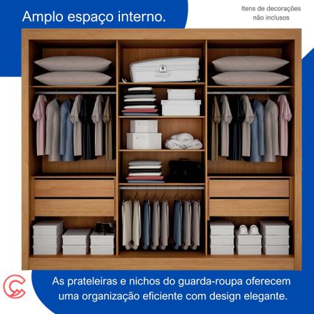 Imagem de Guarda-Roupa Casal 100% MDF 3 Portas 4 Gavetas com Espelho Central Milano Leifer Móveis