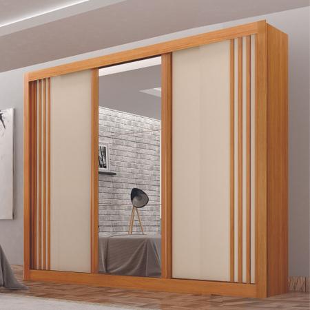 Imagem de Guarda-Roupa Casal 100% MDF 3 Portas 4 Gavetas com Espelho Central Milano Leifer Móveis