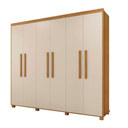 Imagem de Guarda Roupa Casal 100% MDF Com Pés Em Madeira 6 Portas Cinamomo Off White Remy Shop Jm