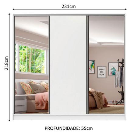 Imagem de Guarda Roupa Casal 100% MDF Madesa Royale 3 Portas de Correr com Espelhos - Branco