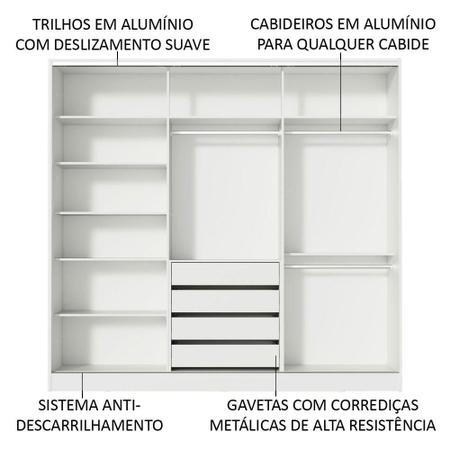 Imagem de Guarda Roupa Casal 100% MDF Madesa Royale 3 Portas de Correr com Espelhos - Branco