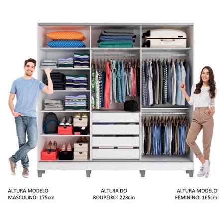 Imagem de Guarda Roupa Casal 100% MDF Madesa Royale 3 Portas de Correr com Pés - Branco/Branco/Rustic