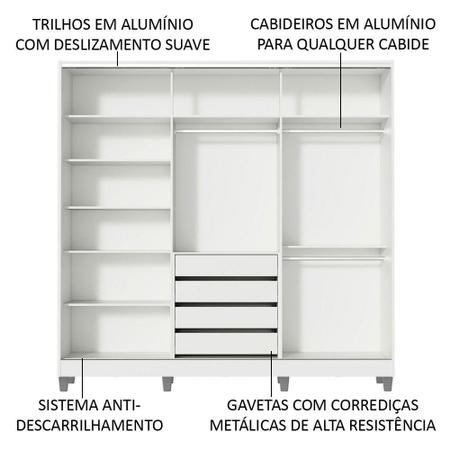 Imagem de Guarda Roupa Casal 100% MDF Madesa Royale 3 Portas de Correr com Pés - Branco/Branco/Rustic