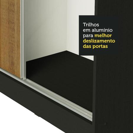 Imagem de Guarda Roupa Casal 100% MDF Madesa Zurique 3 Portas de Correr com Espelhos - Preto/Rustic