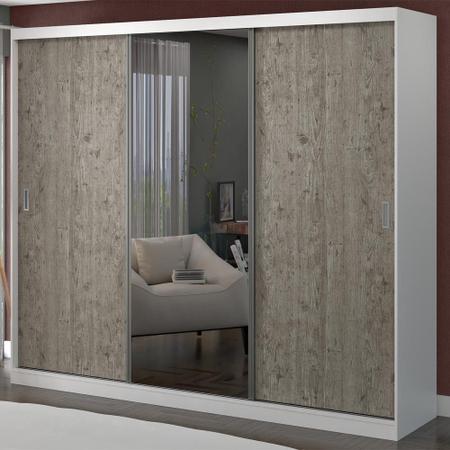 Imagem de Guarda-roupa casal 3 portas com 1 espelho 100% mdf 1902e1 branco/demolição - foscarini