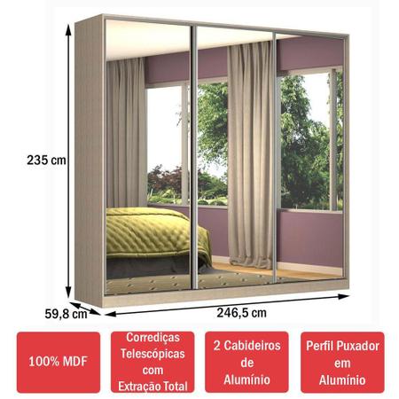 Imagem de Guarda-Roupa Casal 3 Portas Correr 3 Espelhos 100% Mdf Rc3001 Noce - Nova Mobile