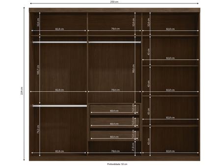 Imagem de Guarda-roupa Casal 3 Portas de Correr 3 Gavetas