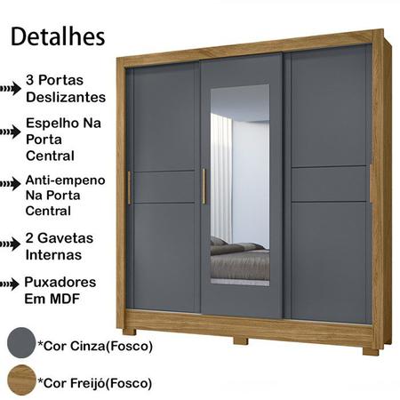 Guarda Roupa Casal 3 Portas Deslizantes Com Espelho 9880 Freijo Cinza Moval  - Guarda-Roupa / Roupeiro - Magazine Luiza