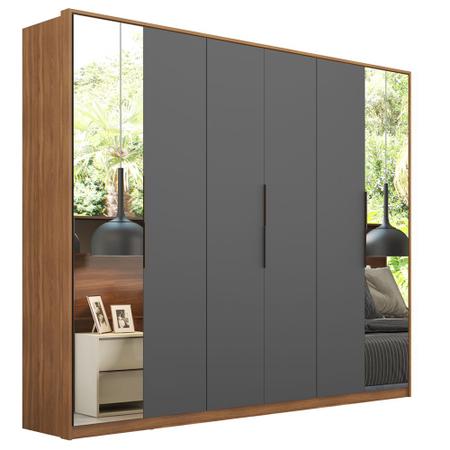 Imagem de Guarda Roupa Casal 6 Portas 2 Espelhos Atrice Cômoda Átria e Cabeceira King Petra Amêndola Touch Grafito Demartêz