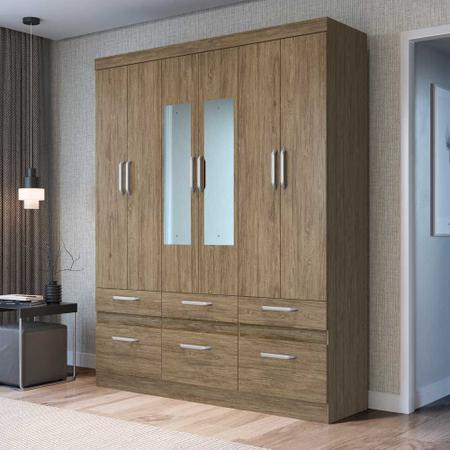 Imagem de GUARDA-ROUPA CASAL 6 PORTAS 6 GAVETAS COM ESPELHO RP3660/E WOOD - DECIBAL MóVEIS