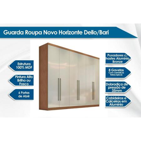 Imagem de Guarda Roupa Casal 6 Portas 8 Gavetas Bari Branco - Novo Horizonte