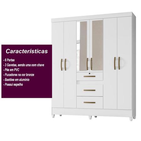 Imagem de Guarda Roupa Casal 6 portas com espelho 3 gavetas Itatiba