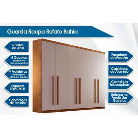 Imagem de Guarda Roupa Casal 6 Portas e 4 Gavetas Bahia Imbuia/Off White - Rufato