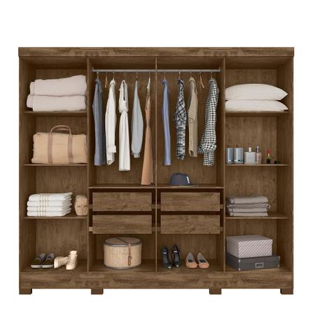 Imagem de Guarda Roupa Casal com 8 portas com espelho 4 gavetas Diplomata - Castanho Wood