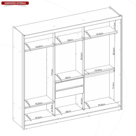 Guarda Roupa Casal 3 Portas com Espelho 4 Gavetas 100% MDF London Yescasa