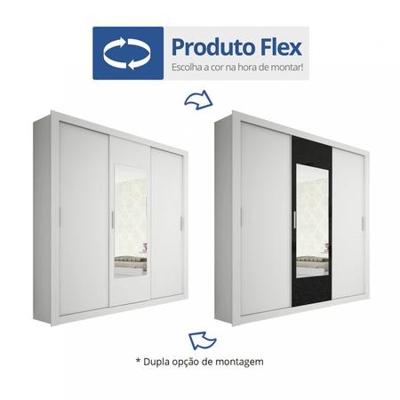 Imagem de Guarda Roupa Casal com Espelho 3 Portas Prisma Flex Color Tcil Móveis Branco/Preto