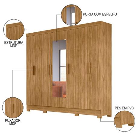 Imagem de Guarda Roupa Casal com Espelho 8 Portas 236cm Ágata M07 Freijó - Mpozenato