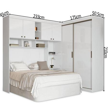 Imagem de Guarda Roupa Casal de Canto 2 Portas de Correr e Espaço para Cama Paris Branco