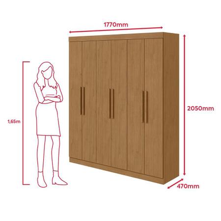 Imagem de Guarda-roupa Casal Easy Slim 6 Portas Com Espelho e pes Amendoa Clean