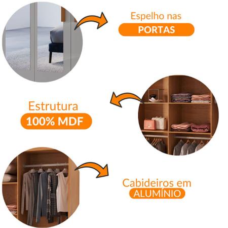 Imagem de Guarda Roupa Casal Hera Premium com Espelho 8 Portas e 4 Gavetas Moderna