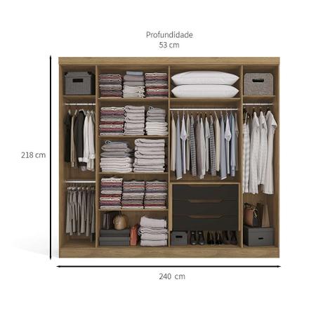 Guarda-Roupa Casal Kalmar II 6 PT 3 GV Nogueira e Preto - Kappesberg Imagem de Guarda-Roupa Casal Kalmar II 6 PT 3 GV Nogueira e Preto