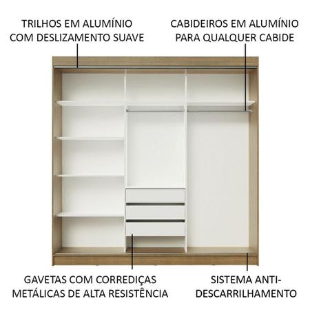 Imagem de Guarda-Roupa Casal Madesa Kansas 3 Portas de Correr de Espelho 3 Gavetas