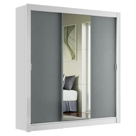 Imagem de Guarda-Roupa Casal Madesa Mônaco 3 Portas de Correr com Espelho - Branco/Cinza