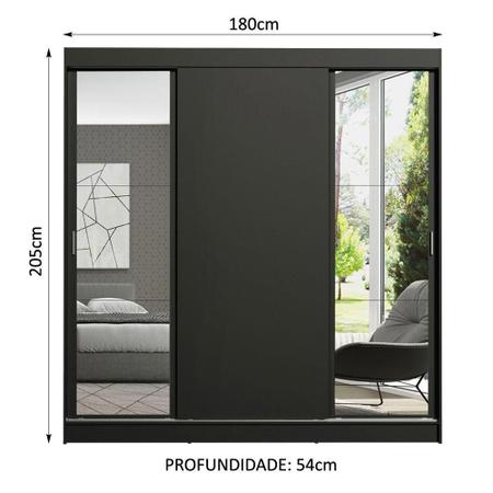 Imagem de Guarda-Roupa Casal Madesa Reno 3 Portas de Correr com Espelhos