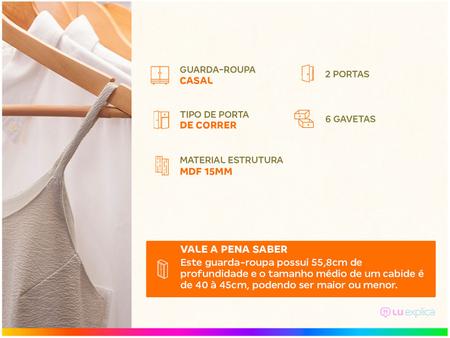 Imagem de Guarda-roupa Casal MDF 2 Portas de Correr