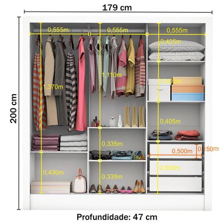 Imagem de Guarda-Roupa Casal Santiago 3 Portas de Correr 3 Gavetas com Espelho Branco - Carioca Móveis