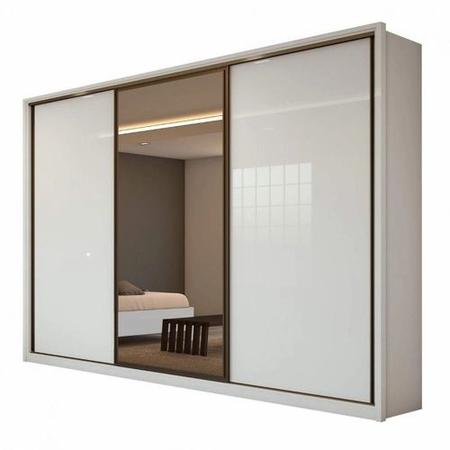 Imagem de Guarda Roupa Casal Spazio Glass Branco com Espelho 3 Portas de Correr 6 Gavetas Lopas