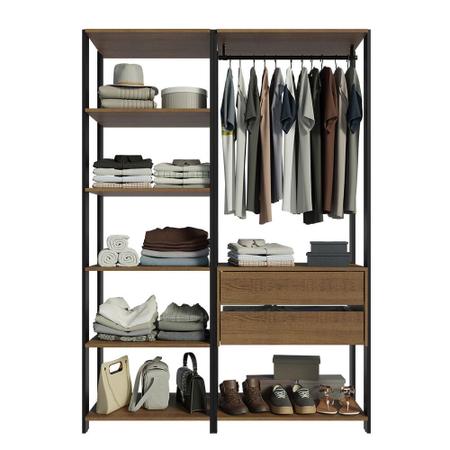 Imagem de Guarda-Roupa Closet Modulado Valencia 2 Gavetas 129cm Rustic/Preto Madesa