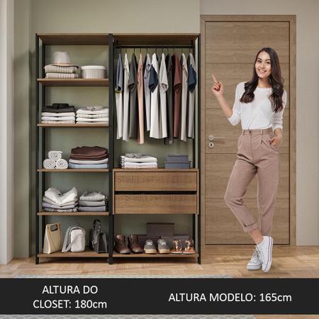 Imagem de Guarda-Roupa Closet Modulado Valencia 2 Gavetas 129cm Rustic/Preto Madesa