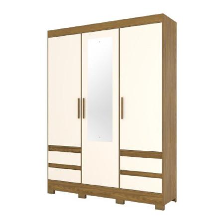 Imagem de Guarda Roupa Com 3 Portas 4 Gavetas Com Espelho B55 Nature / Off White - Briz Móveis