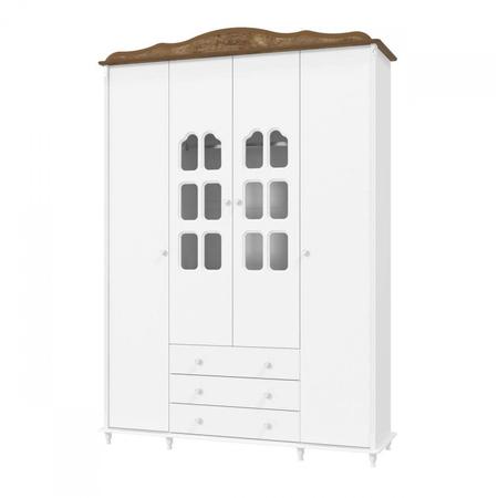 Imagem de Guarda Roupa de Bebê 4 Portas 3 Gavetas Provence Matic Móveis Branco Acetinado/Teka Touch