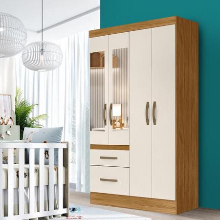 Guarda Roupa de Bebê com Espelho 4 Portas e 2 Gavetas - MOVAL Imagem de Guarda Roupa de Bebê com Espelho 4 Portas e 2 Gavetas