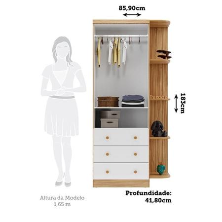 Imagem de Guarda Roupa Infantil 2 Portas 3 Gavetas e Prateleiras 100% MDF Smim New Móveis Peroba Branco Brilho/Amêndoa