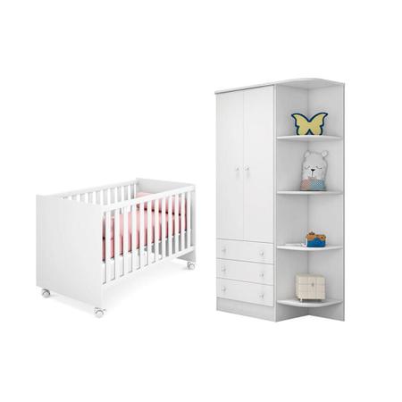 Imagem de Guarda Roupa Infantil 2 Portas e Berço Mini Cama Americano Doce Sonho Branco  Qmovi