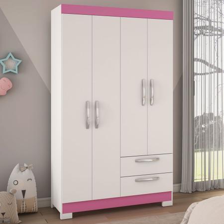 Imagem de Guarda-Roupa Infantil 4 Portas 2 Gavetas Nt5005 Flex Rosa/Branco - Notável Móveis