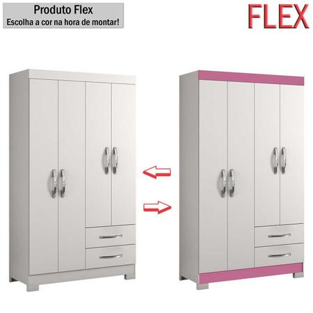 Imagem de Guarda-Roupa Infantil 4 Portas 2 Gavetas Nt5005 Flex Rosa/Branco - Notável Móveis