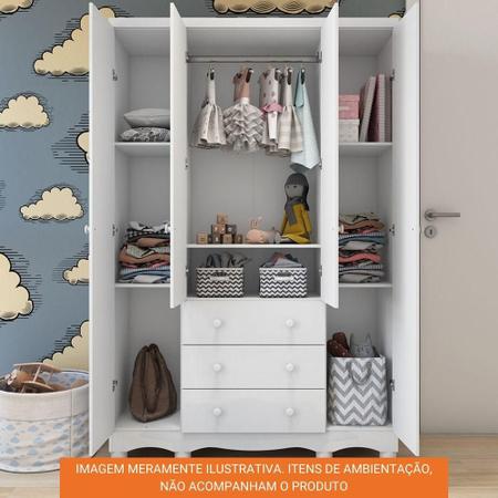 Guarda Roupa Infantil 4 Portas 3 Gavetas 100% MDF Junior New Móveis Peroba - MOVEIS PEROBA Imagem de Guarda Roupa Infantil 4 Portas 3 Gavetas 100% MDF Junior New Móveis Peroba
