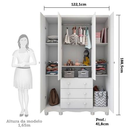 Guarda Roupa Infantil 4 Portas 3 Gavetas 100% MDF Junior New Móveis Peroba - MOVEIS PEROBA Imagem de Guarda Roupa Infantil 4 Portas 3 Gavetas 100% MDF Junior New Móveis Peroba