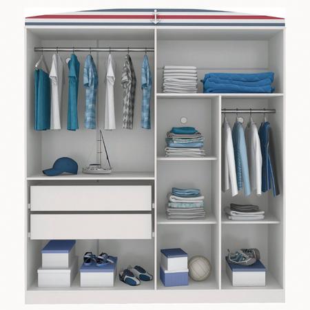 Imagem de Guarda Roupa Infantil 4 Portas Marinheiro Clean Pura Magia Branco/Azul/Vermelho