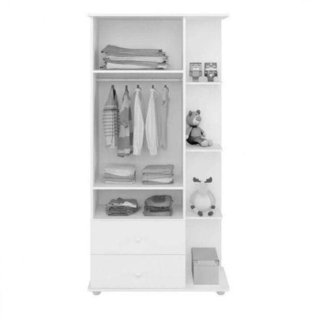 Guarda Roupa Infantil com Cantoneira 2 Portas 2 Gavetas Móveis Percasa  Branco/Fresno - CasaTema