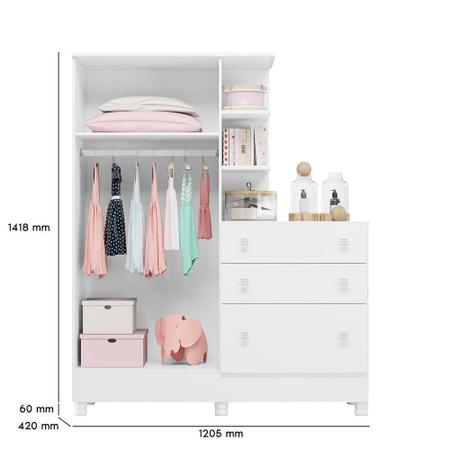 Imagem de Guarda Roupa Infantil com Comoda Doce Sonho Branco - Qmovi