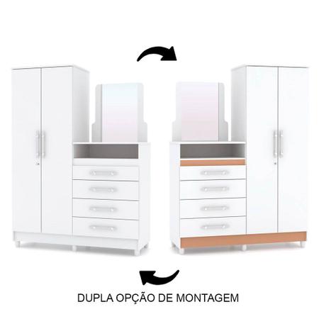 Imagem de Guarda Roupa Infantil com Cômoda e Espelho Aline V02 Flex Branco/Camarim - Mpozenato