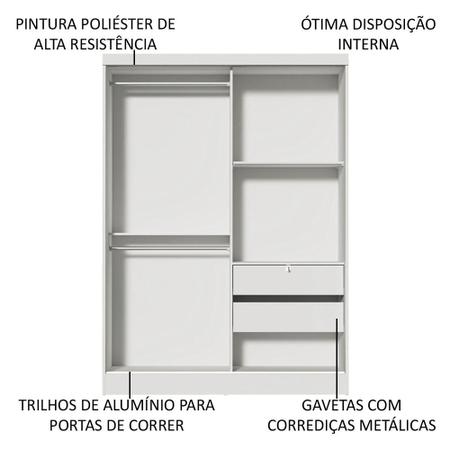 Imagem de Guarda-Roupa Infantil Madesa Nick 2 Portas de Correr com Espelho - Branco