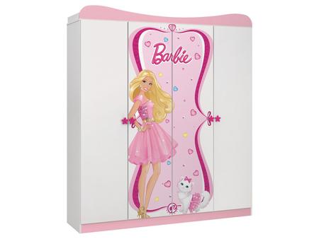 Guarda Roupa Infantil 3 Portas Barbie Happy Pura Magia Branco/Rosa