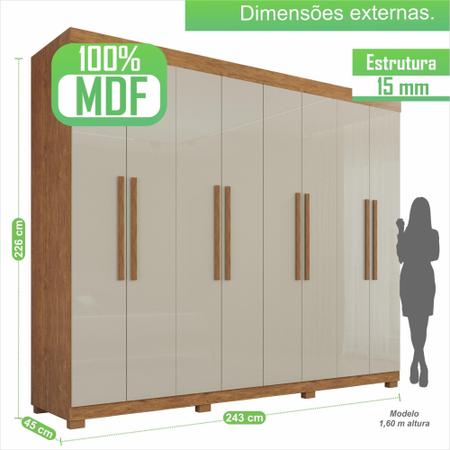 Imagem de Guarda Roupa MDP 8 Portas 4 Gavetas Cinamomo e Off